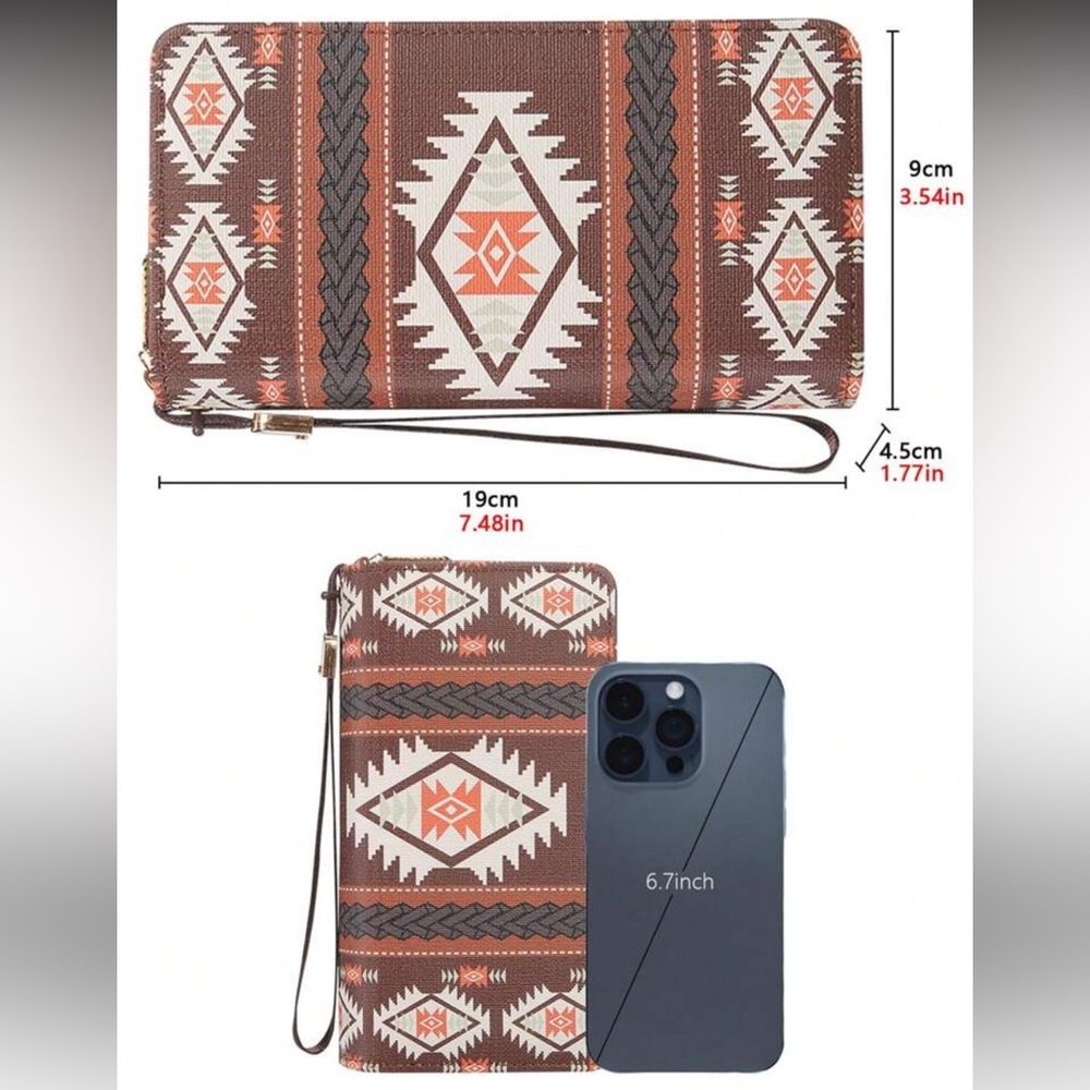 Aztec Pattern wallet Wristlet - Brown